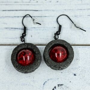 Red and Black Dramatic Earrings with Volcanic Rock